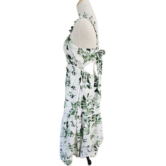 Abercrombie Green White Poplin Feminine Backless Maxi Dress Ruffles Coquette L - Picture 6 of 16